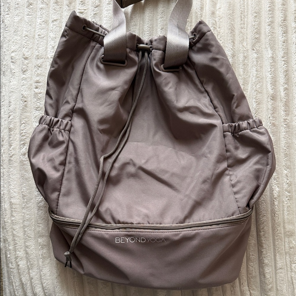 Beyond Yoga Gray Drawstring Backpack - image 1